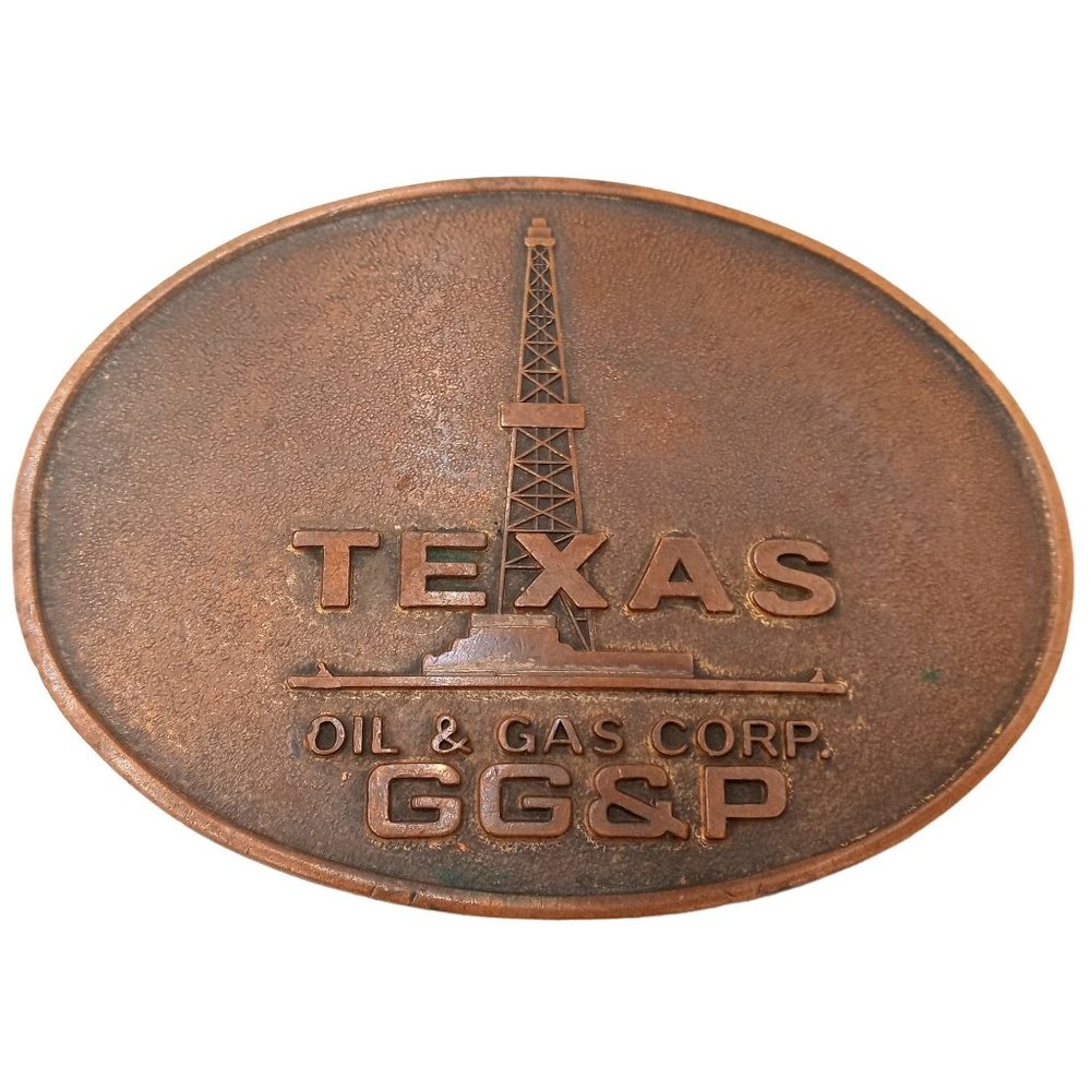 Texas Oil Derrick Belt Buckle Vintage TX Roughneck PP And G PPG Western Cowboy